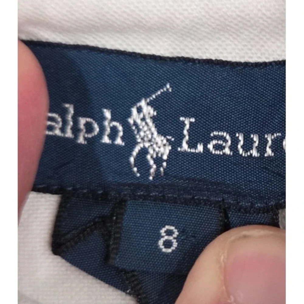 Ralph Lauren Boys Size 8 White Solid Cotton Button-Down Logo Long Sleeve Shirt